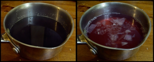 After boiling a red onion in a pot of water, I was able to use the liquid as a pH indicator. Adding baking soda to the liquid turned it blue while adding vinegar turned it the same red hue as the onion.